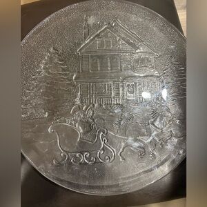 Libbey Holiday Christmas Serving Serving Platter Plate 12" Sleigh Ride.